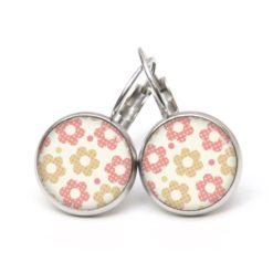 Druckknopf Ohrstecker Ohrhänger Clipse zarte Blumen in rosa und gold