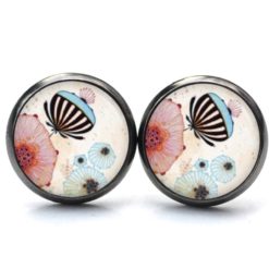 Druckknopf Ohrstecker Ohrhänger Clipse Schmetterling und Blume