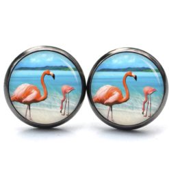 Druckknopf Ohrstecker Ohrhänger Clipse Flamingos rosa türkis