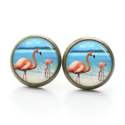 Druckknopf Ohrstecker Ohrhänger Clipse Flamingos rosa türkis