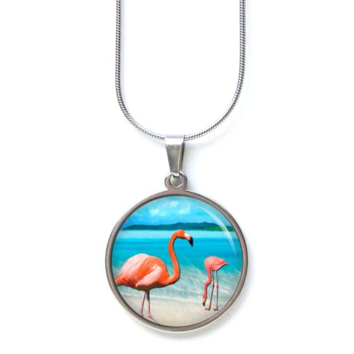 Edelstahl Kette Flamingo Flamingos am Strand - Meer