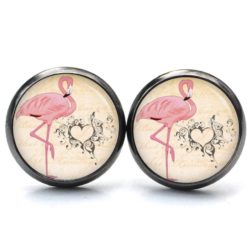 Druckknopf Ohrstecker Ohrhänger Clipse Flamingo mit Herz