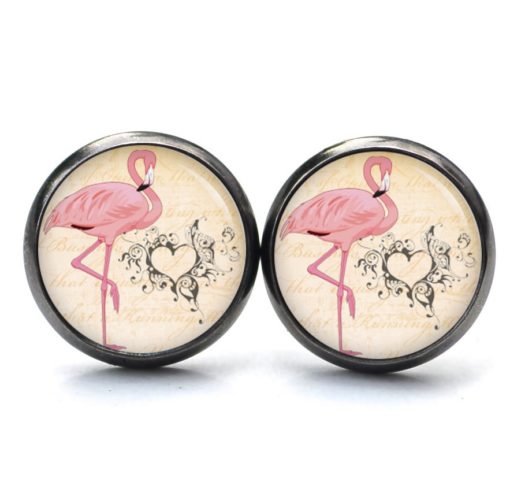 Druckknopf Ohrstecker Ohrhänger Clipse Flamingo mit Herz