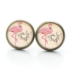 Druckknopf Ohrstecker Ohrhänger Clipse Flamingo mit Herz