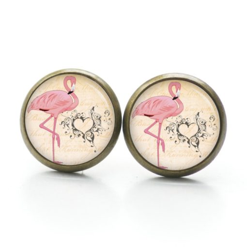 Druckknopf Ohrstecker Ohrhänger Clipse Flamingo mit Herz