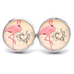 Druckknopf Ohrstecker Ohrhänger Clipse Flamingo mit Herz