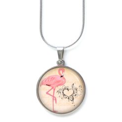 Edelstahl Kette romantisch rosa Flamingo mit Herz