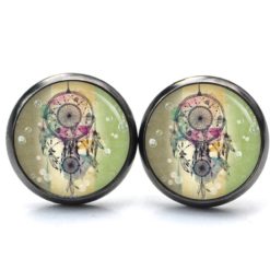 Druckknopf Ohrstecker Ohrhänger Clipse Traumfänger grün