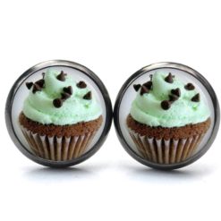 Druckknopf Ohrstecker Ohrhänger Clipse Cupcake Kuchen grün
