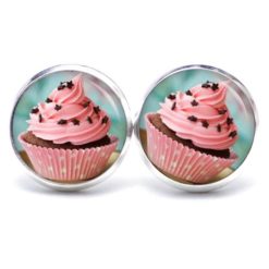 Druckknopf Ohrstecker Ohrhänger Clipse Cupcake Kuchen rosa