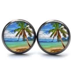 Druckknopf Ohrstecker Ohrhänger Clipse Palme am Strand