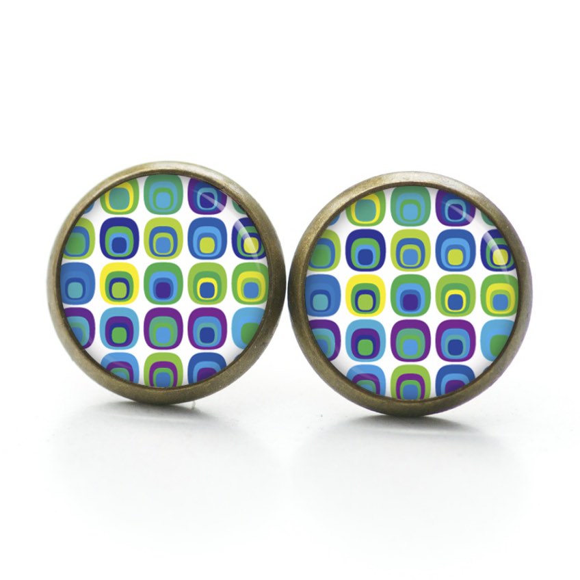 Ohrstecker, Ohrhänger, Clipse & Druckknopf – Motiv Retro türkis gelb und grün – Schmuck aus Edelstahl Ohrstecker, Ohrhänger, Clipse & Druckknopf – Motiv Retro türkis gelb und grün – Schmuck aus Edelstahl