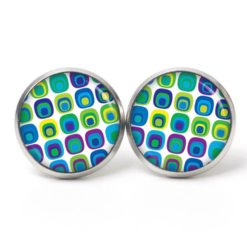 Ohrstecker, Ohrhänger, Clipse & Druckknopf – Motiv Retro türkis gelb und grün – Schmuck aus Edelstahl