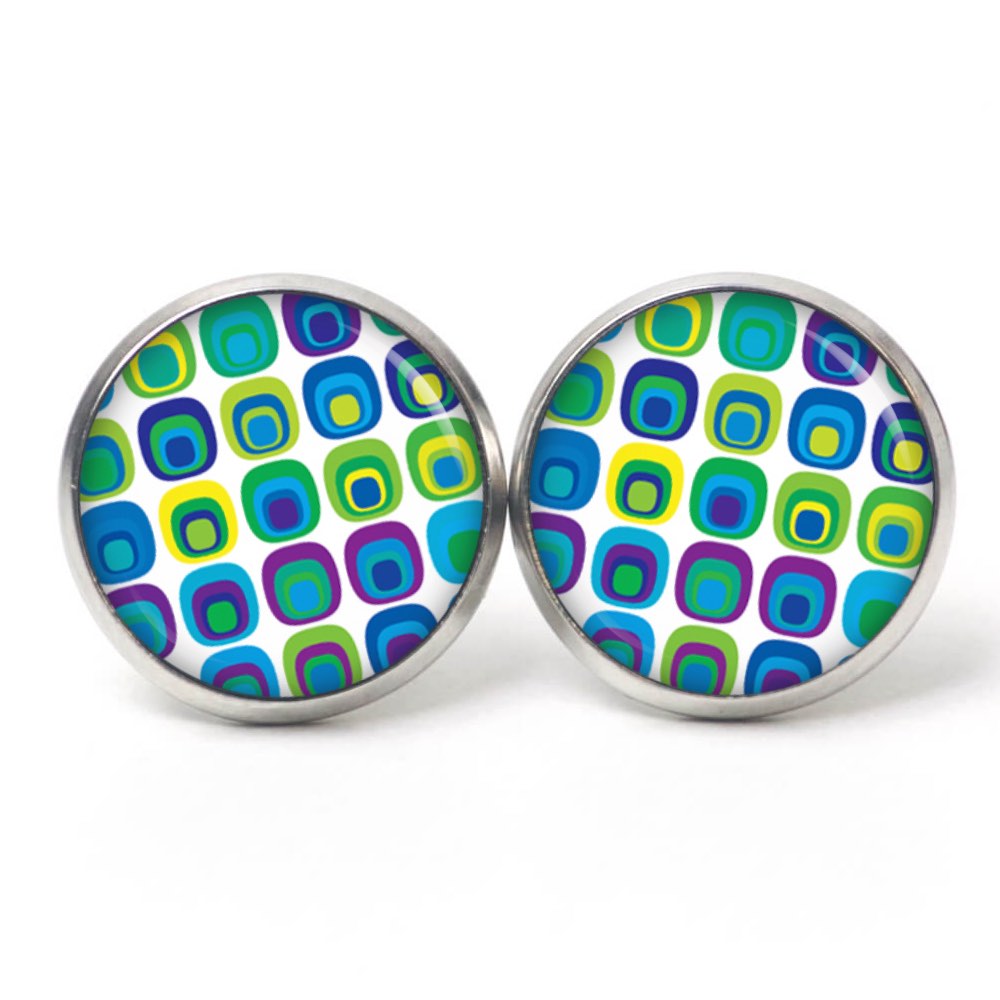 Ohrstecker, Ohrhänger, Clipse & Druckknopf – Motiv Retro türkis gelb und grün – Schmuck aus Edelstahl Ohrstecker, Ohrhänger, Clipse & Druckknopf – Motiv Retro türkis gelb und grün – Schmuck aus Edelstahl