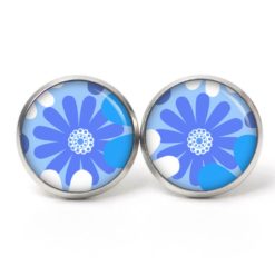 Ohrstecker, Ohrhänger, Clipse & Druckknopf – Motiv große blaue Blume – Schmuck aus Edelstahl