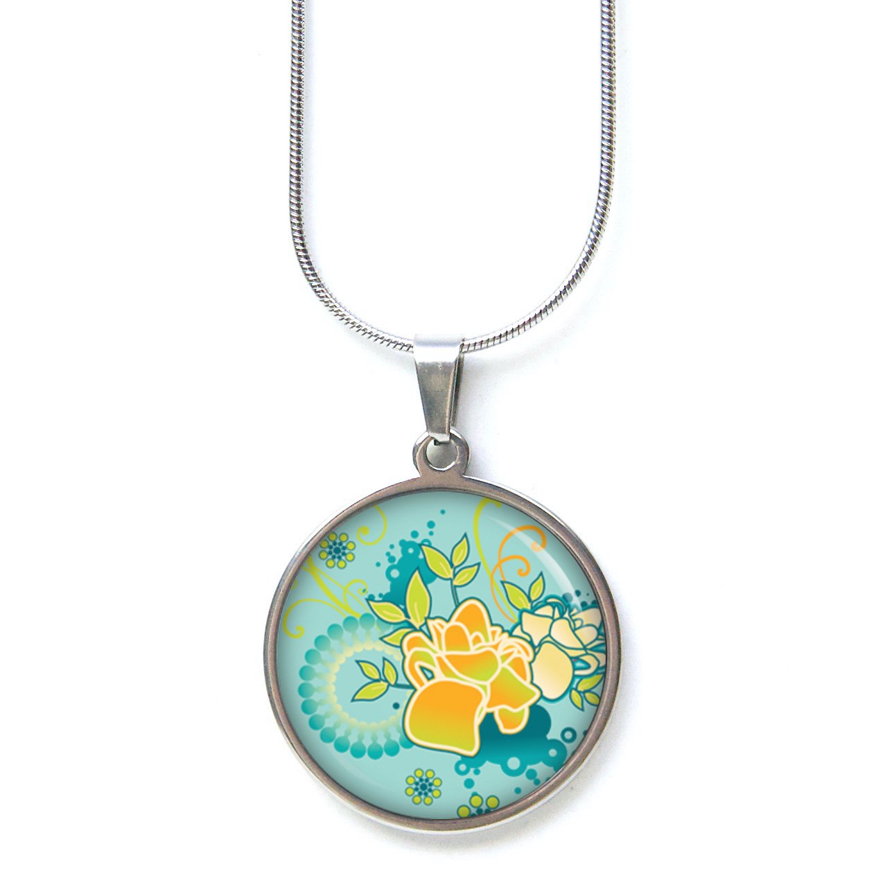 Ohrstecker, Ohrhänger, Clipse & Druckknopf – Motiv türkis gelbe Blumen – Schmuck aus Edelstahl Ohrstecker, Ohrhänger, Clipse & Druckknopf – Motiv türkis gelbe Blumen – Schmuck aus Edelstahl