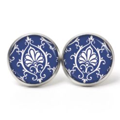 Ohrstecker, Ohrhänger, Clipse & Druckknopf – Motiv blau weißes Mandala Muster – Schmuck aus Edelstahl