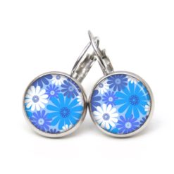 Ohrstecker, Ohrhänger, Clipse & Druckknopf – Motiv blaues Blumenmeer – Schmuck aus Edelstahl