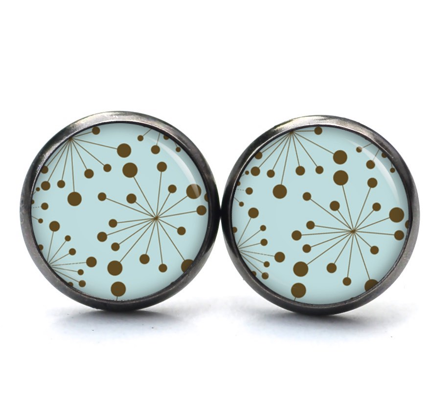 Ohrstecker, Ohrhänger, Clipse & Druckknopf – Motiv türkis braune Planeten Punkte – Schmuck aus Edelstahl Ohrstecker, Ohrhänger, Clipse & Druckknopf – Motiv türkis braune Planeten Punkte – Schmuck aus Edelstahl