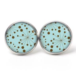 Ohrstecker, Ohrhänger, Clipse & Druckknopf – Motiv türkis braune Planeten Punkte – Schmuck aus Edelstahl