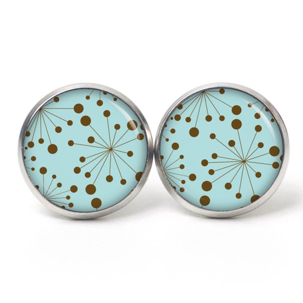 Ohrstecker, Ohrhänger, Clipse & Druckknopf – Motiv türkis braune Planeten Punkte – Schmuck aus Edelstahl Ohrstecker, Ohrhänger, Clipse & Druckknopf – Motiv türkis braune Planeten Punkte – Schmuck aus Edelstahl