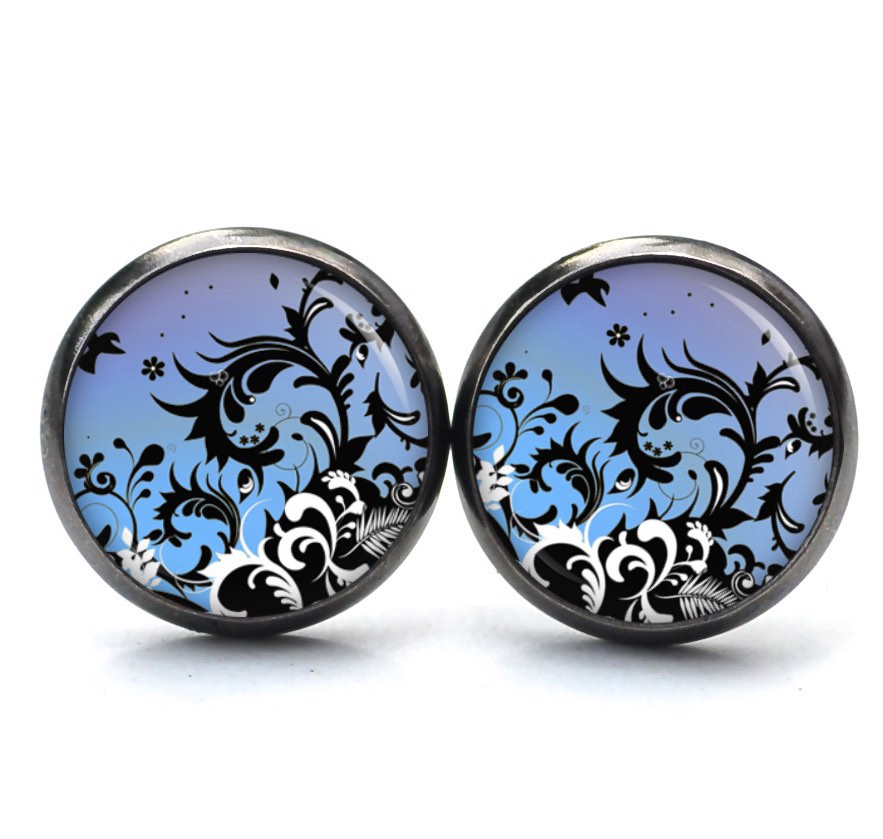 Ohrstecker, Ohrhänger, Clipse & Druckknopf – Motiv wildes Muster blau lila schwarz – Schmuck aus Edelstahl Ohrstecker, Ohrhänger, Clipse & Druckknopf – Motiv wildes Muster blau lila schwarz – Schmuck aus Edelstahl