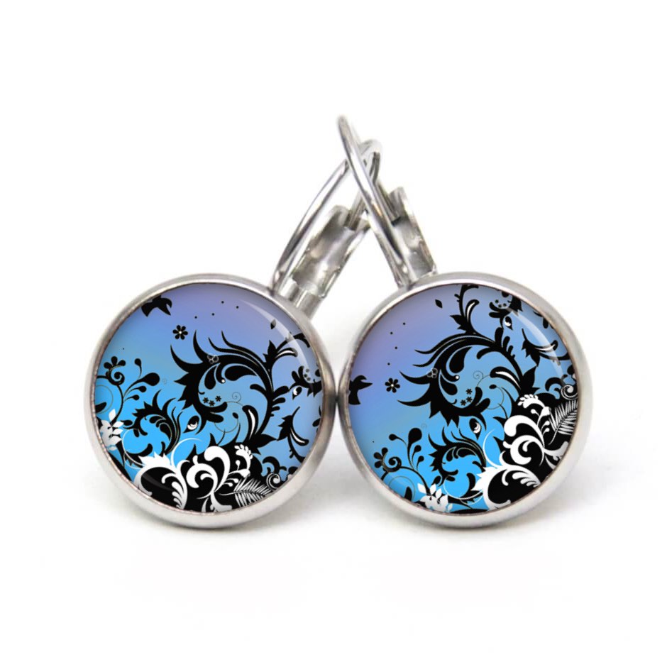 Ohrstecker, Ohrhänger, Clipse & Druckknopf – Motiv wildes Muster blau lila schwarz – Schmuck aus Edelstahl Ohrstecker, Ohrhänger, Clipse & Druckknopf – Motiv wildes Muster blau lila schwarz – Schmuck aus Edelstahl