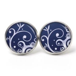 Ohrstecker, Ohrhänger, Clipse & Druckknopf – Motiv zart blaues Ornament Muster – Schmuck aus Edelstahl