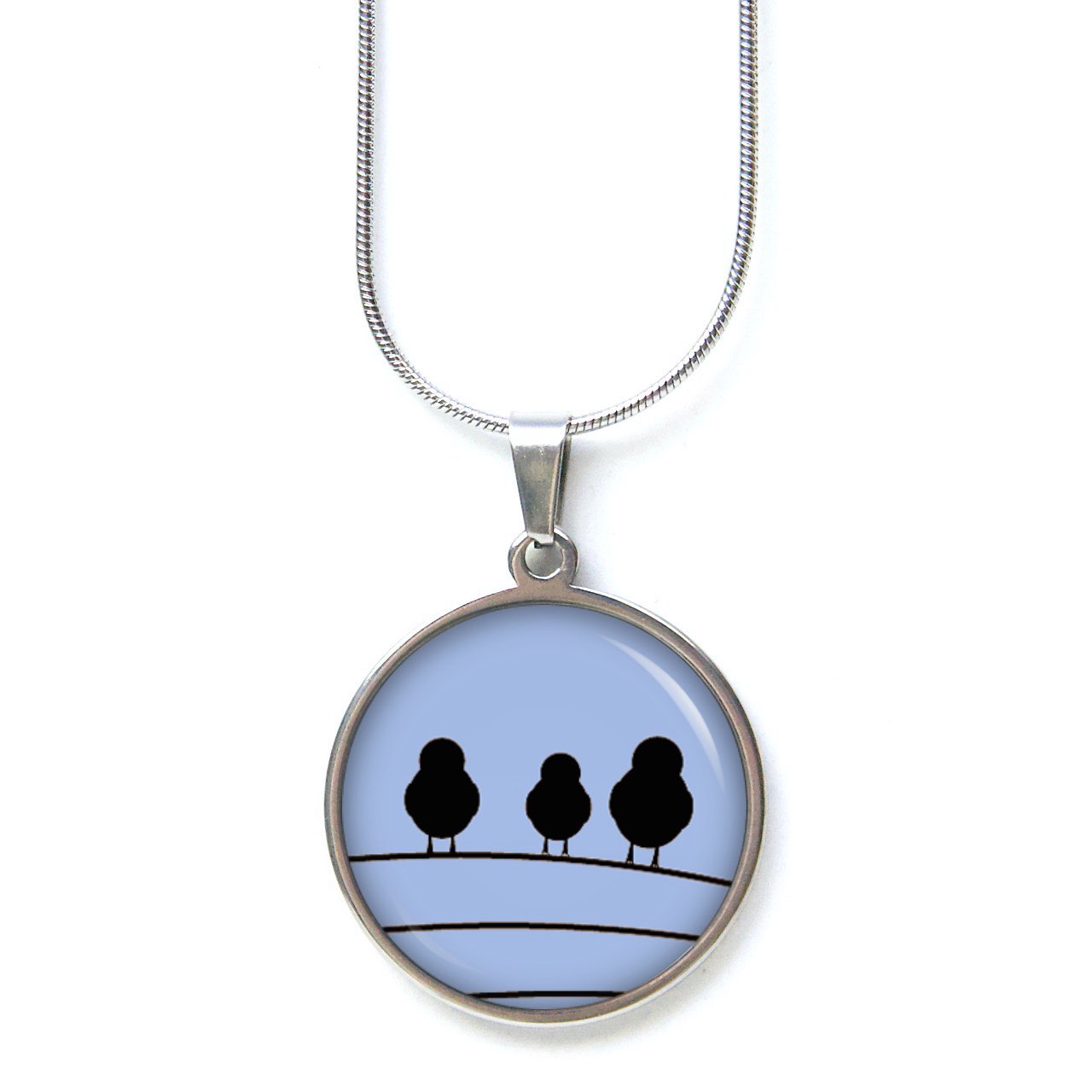 Ohrstecker, Ohrhänger, Clipse & Druckknopf – Motiv 3 Vögel auf dem Drahtseil Blau – Schmuck aus Edelstahl Ohrstecker, Ohrhänger, Clipse & Druckknopf – Motiv 3 Vögel auf dem Drahtseil Blau – Schmuck aus Edelstahl