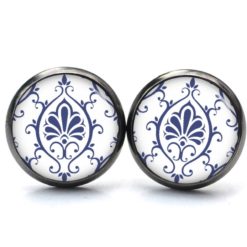 Ohrringe weiß blaues Ornament.