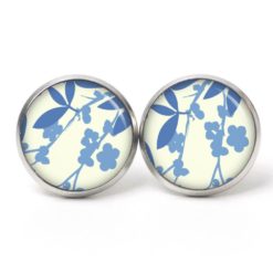 Ohrstecker, Ohrhänger, Clipse & Druckknopf – Motiv zarte blaue Blumenranken – Schmuck aus Edelstahl
