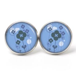 Ohrstecker, Ohrhänger, Clipse & Druckknopf – Motiv abstrakte Blumen in Blau – Schmuck aus Edelstahl
