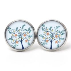 Ohrstecker, Ohrhänger, Clipse & Druckknopf – Motiv zart blauer Baum – Schmuck aus Edelstahl
