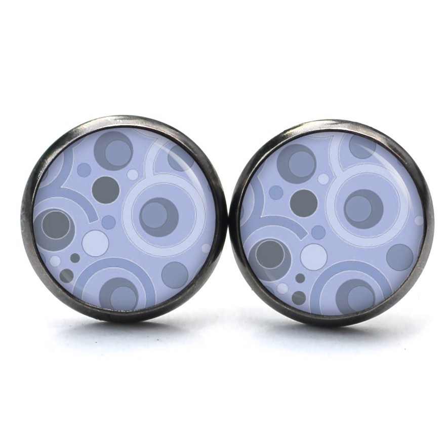 Ohrstecker Ohrhänger Clipse Druckknopf retro Kreise lila blaulila Ohrstecker Ohrhänger Clipse Druckknopf retro Kreise lila blaulila