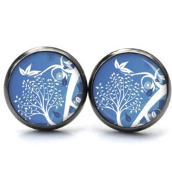 Ohrstecker Ohrhänger Clipse Druckknopf zarter Baum im Wind blau weiß