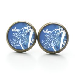 Ohrstecker Ohrhänger Clipse Druckknopf zarter Baum im Wind blau weiß