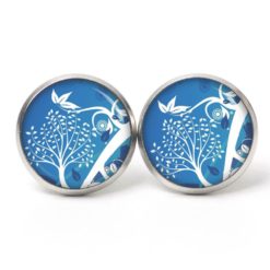 Ohrstecker Ohrhänger Clipse Druckknopf zarter Baum im Wind blau weiß