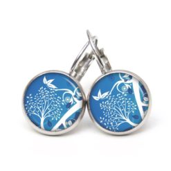 Ohrstecker Ohrhänger Clipse Druckknopf zarter Baum im Wind blau weiß