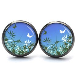 Ohrstecker Ohrhänger Clipse Druckknopf Blumenwiese mit Schmetterling