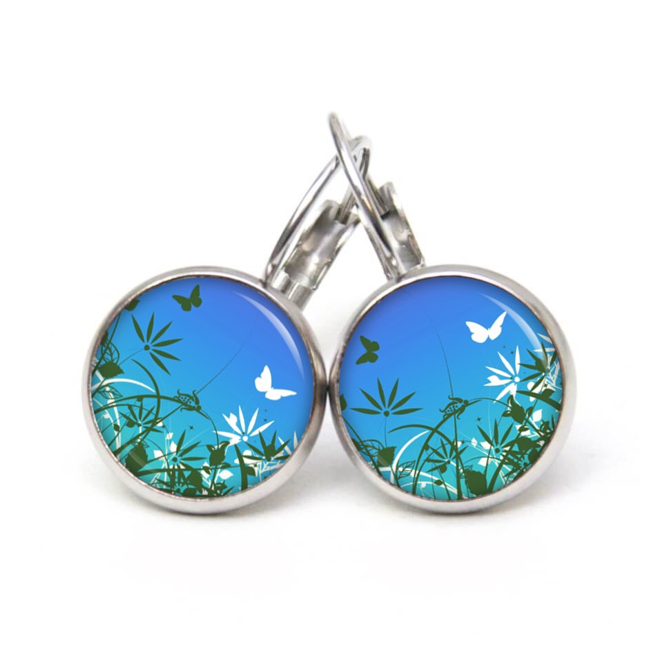 Ohrstecker Ohrhänger Clipse Druckknopf Blumenwiese mit Schmetterling Ohrstecker Ohrhänger Clipse Druckknopf Blumenwiese mit Schmetterling