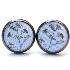 Ohrstecker Ohrhänger Clipse Druckknopf zarter Wiesen Bärenklau in Blau