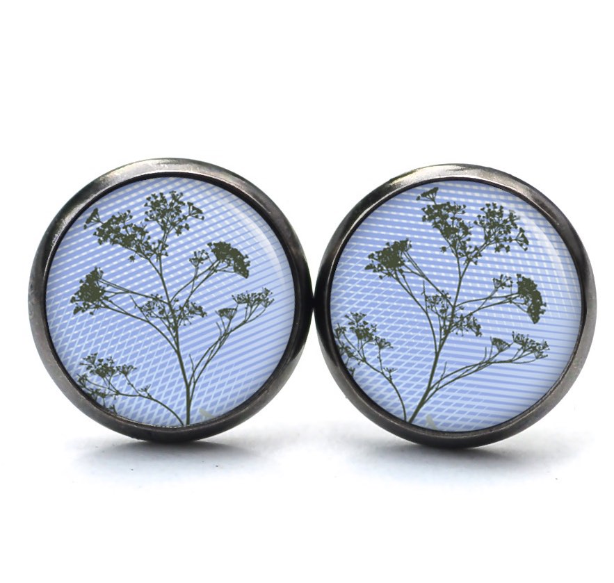 Ohrstecker Ohrhänger Clipse Druckknopf zarter Wiesen Bärenklau in Blau Ohrstecker Ohrhänger Clipse Druckknopf zarter Wiesen Bärenklau in Blau