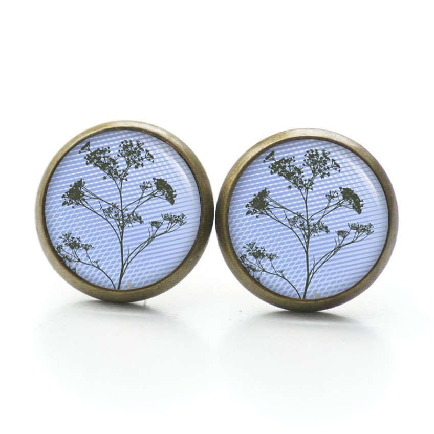 Ohrstecker Ohrhänger Clipse Druckknopf zarter Wiesen Bärenklau in Blau Ohrstecker Ohrhänger Clipse Druckknopf zarter Wiesen Bärenklau in Blau