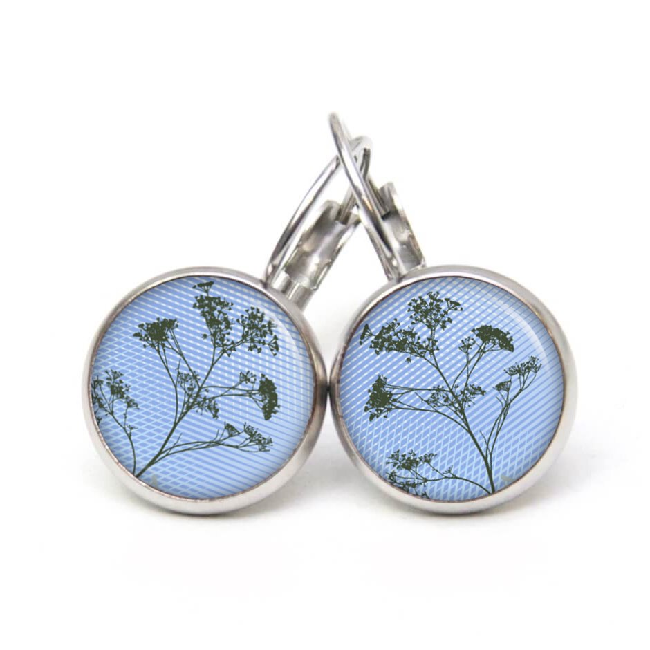 Ohrstecker Ohrhänger Clipse Druckknopf zarter Wiesen Bärenklau in Blau Ohrstecker Ohrhänger Clipse Druckknopf zarter Wiesen Bärenklau in Blau