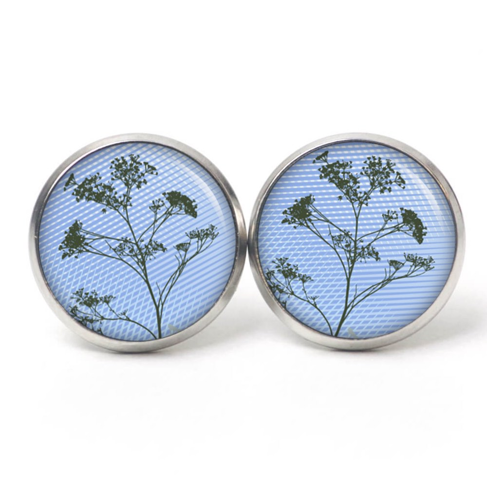 Ohrstecker Ohrhänger Clipse Druckknopf zarter Wiesen Bärenklau in Blau Ohrstecker Ohrhänger Clipse Druckknopf zarter Wiesen Bärenklau in Blau