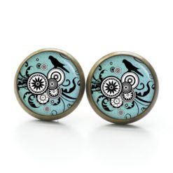 Ohrstecker Ohrhänger Clipse Druckknopf schwarz weißes Ornament mit einem Vogel