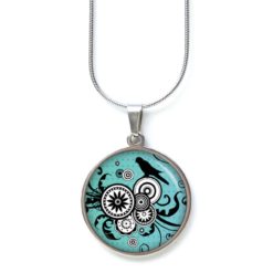 Ohrstecker Ohrhänger Clipse Druckknopf schwarz weißes Ornament mit einem Vogel