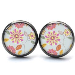 Ohrstecker Ohrhänger Clipse Druckknopf türkis rosa Blumen im Vintage Stil