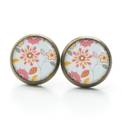 Ohrstecker Ohrhänger Clipse Druckknopf türkis rosa Blumen im Vintage Stil