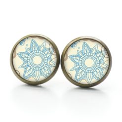 Druckknopf Ohrstecker Ohrhänger Clipse große türkise Blume im Vintage Stil